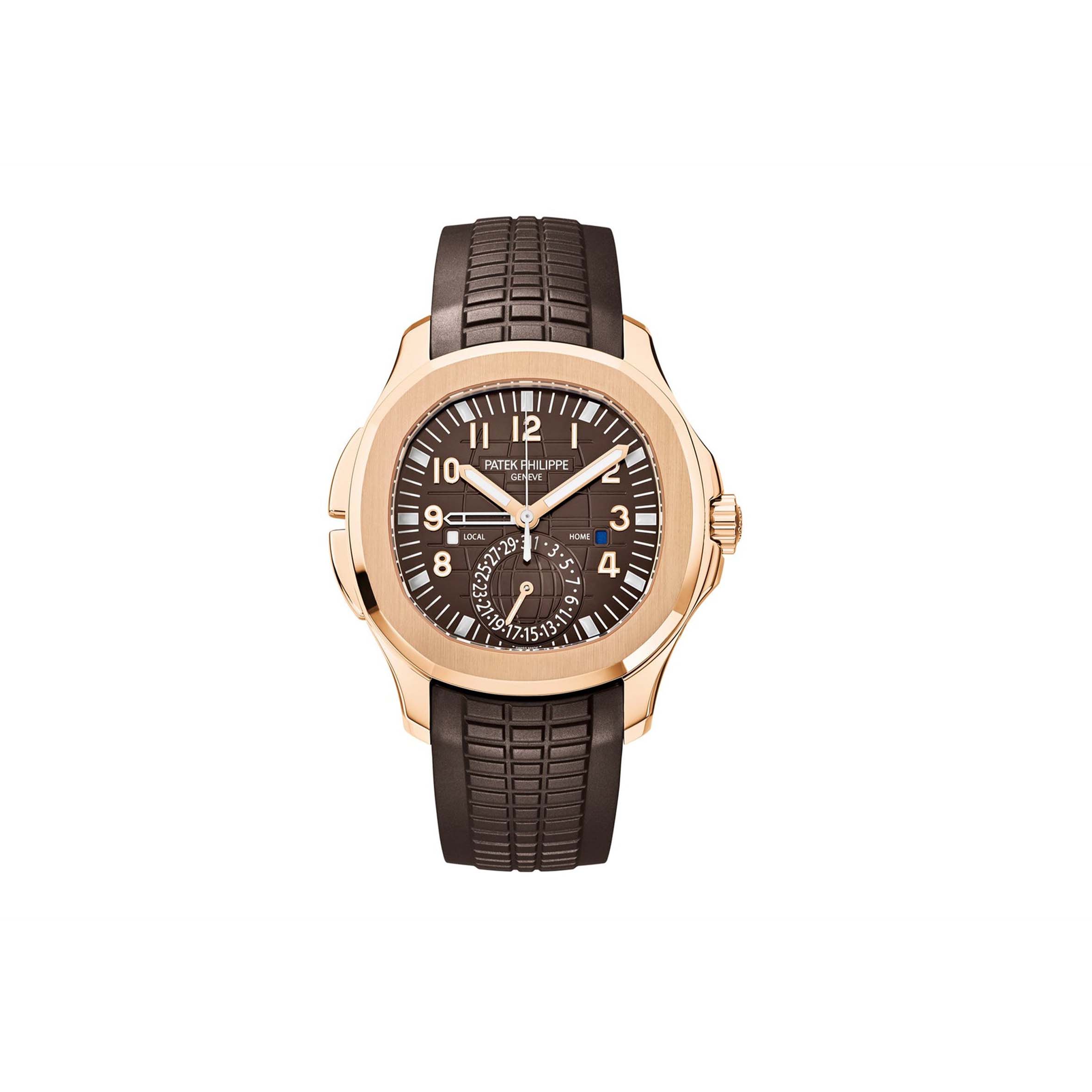 PATEK PHILIPPE AQUANAUT ROSE GOLD TRAVEL TIME BROWN DIAL COMPOSITE MEN’S 41MM WATCH 5164R-001